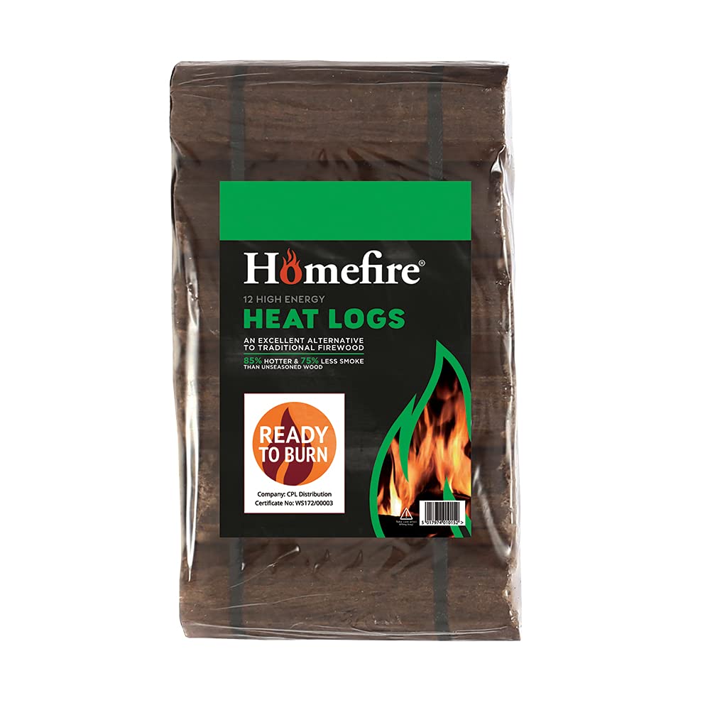 Homefire 100% Recycled Wood Heatlogs, 12 high-energy, ultra-dry logs, Suitable f