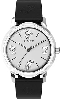 Timex Men's Peanuts Automatic 40 mm Watch - Black Leather Two-Piece Quick Release Strap Silver-Tone Dial Stainless Steel Case TW2W54000