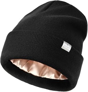 YANIBEST Satin Lined Beanie for Women Men, Warm Slouchy Cuffed Winter Hat | Protect Hairstyle, Less Static, Warm Soft Ski Cuff Cap, with Pom Pom