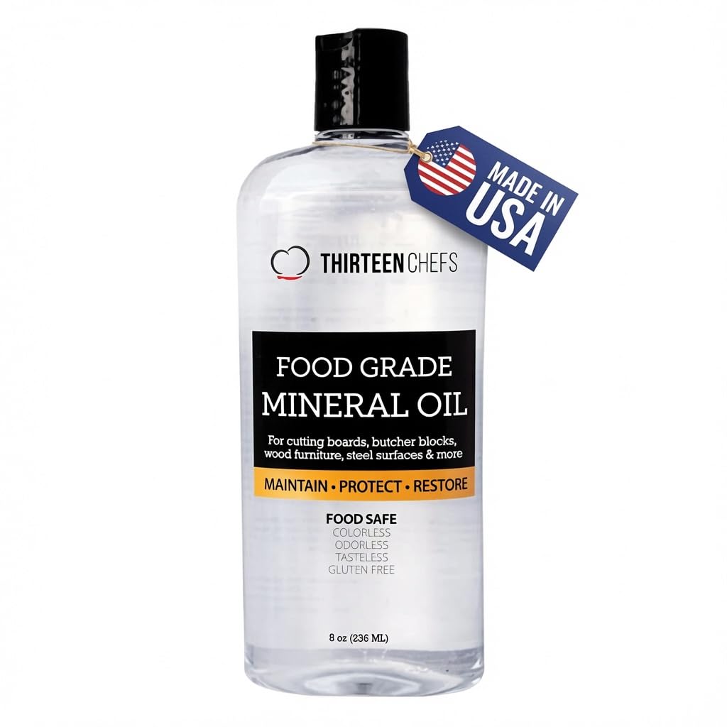 Thirteen Chefs Mineral Oil - 8 oz Food Grade Conditioner for Wood Cutting Board,