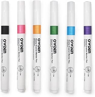 OWDEN 6 Colors Enamel Markers for Metal Stamps of Jewelry DIY. | 6 Colors: Black,Pink,Green,Peacock Blue,Purple,Golden, Acrylic Ink for Filling Your Markings and Impressions.