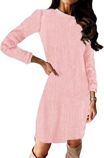 ORANDESIGNE Women's Elegant Knitted Dress Round Neck Long Sleeve Stretch Jumper Dress Warm Long Knitted Jumper Autumn Winter Mini Dress Wrap Dress Jumper Dress