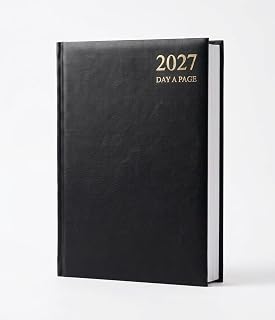 PaulStore 2027 Desk Diary A4 A5 A6 | 2027 Planner Week to View & Page a Day | Hardbacked Executive Journal for Office, Home & School (Black, A5 Day A Page)