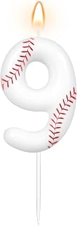 AKURIEEY White Baseball Birthday Number 9 Candles Sports Theme Party Decorations Cake Topper Cupcake Decor for Anniversary Celebrations Supplies Favors