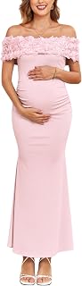 AISWI 3D Floral Off The Shoulder Maternity Dress Sexy Ribbed Mermaid Maxi Bodycon Pregnancy Dresses Baby Shower