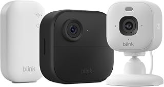Blink Outdoor 4 camera with Blink Mini 2K+ white (Latest Generation), sync module included