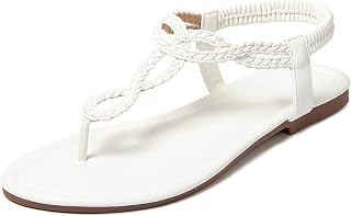zeetoo Braided Flat Sandals for Women Thong Strappy Elastic Ankle Strap