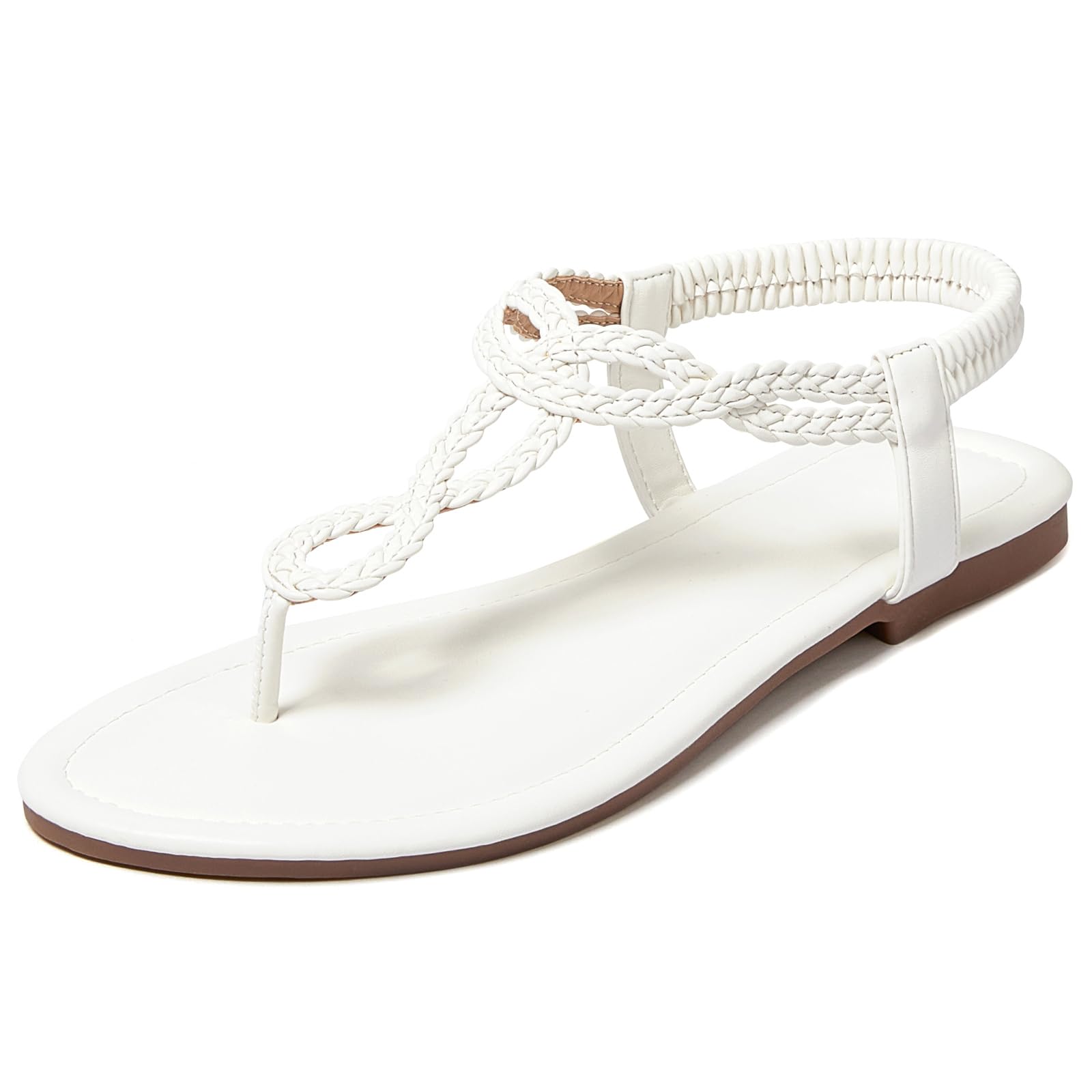zeetoo Braided Flat Sandals for Women Thong Strappy Elastic Ankle Strap