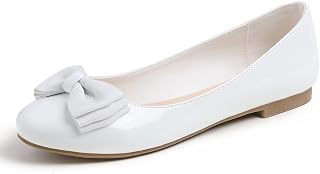 Feversole Women's Patent Round Toe Cute Bow Trim Ballet Flats, Ballerine Punta Tonda Decorate con Un Grazioso Fiocco da Donna