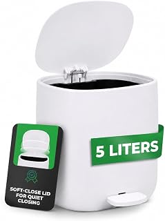 Yourcasa Bathroom bin 5L with lid [Softclose] - Stylish Design - Bedroom small and slim toilet trash can with pedal [Non Slip] sanitary cosmetic dustbin - toilet trashcan waste rubbish trash (White)