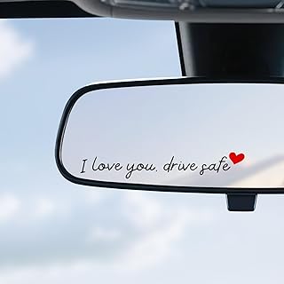 JUSTTOP 4PCS Car Decal,Decorative Rearview Mirror Sticker,I Love You Drive Safe Car Sticker,Auto Sticker and Decal,Car Decor for Women,Car Accessories,Fits Most Vehicles,Direct-Stick(Black&Red)