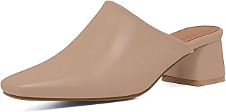 SHEMEE Women's Square Toe Mules Chunky Heels Slide Pumps Slip On Backless