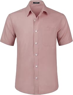HISDERN Men's Short Sleeve Dress Shirt Button Down Casual Shirts Regular Fit Formal Business Stretch Shirt with Chest Pocket S-4XL