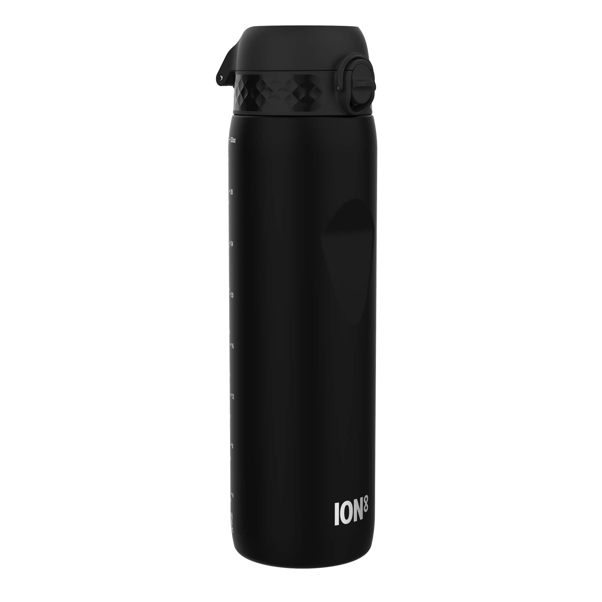 ION8 1 Litre Water Bottle, Leak Proof, Black | Flip Lid, Carry Handle, Rapid Hyd