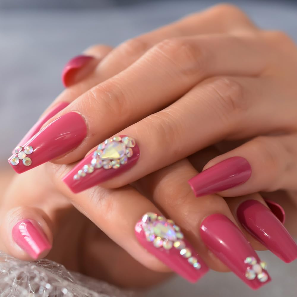 Oval Press-On Nail Bling Nude Fake Finger Nails Full Cover Manicure