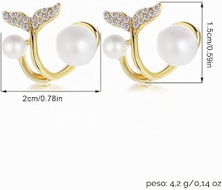 Orecchini pendenti da donna a forma di fiore con perle e strass, placcati in oro 14 carati, con grazioso design a fiocco