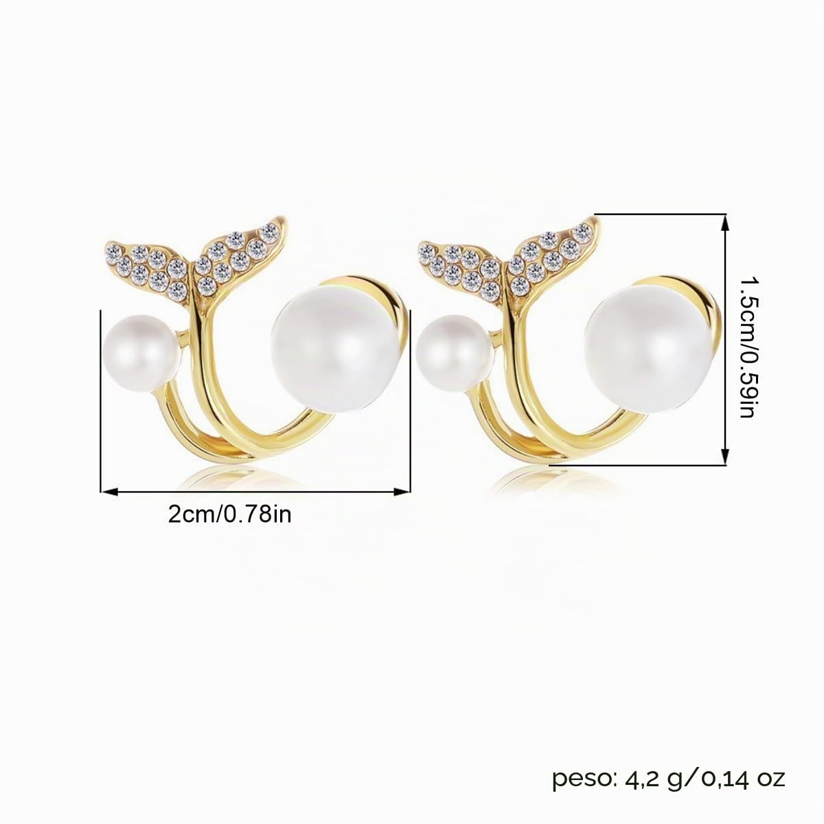 Orecchini pendenti da donna a forma di fiore con perle e strass, placcati in oro