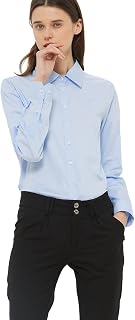 Women's Slim-Fit Button Down Shirts Stretchy Cotton Long Sleeve Work Blouse