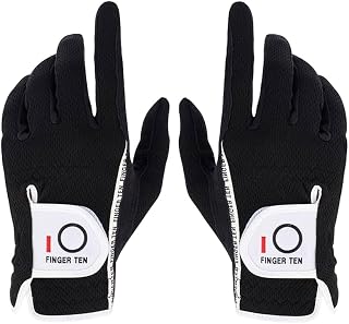 FINGER TEN Golf Gloves Men Rain Grip All Weather 1 Pair | Non Slip Strong Grip Control, Hot Wet Weather Performance, Lightweight Comfortable Durable Fit, Black Blue Grey White Color