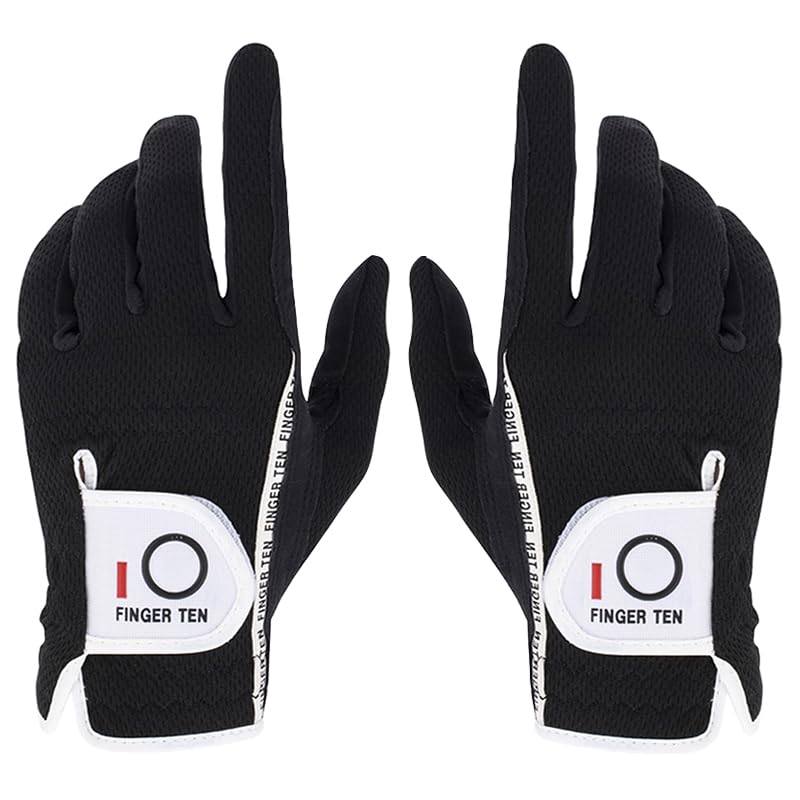 FINGER TEN Golf Gloves Men Rain Grip All Weather 1 Pair | Non Slip Strong Grip C