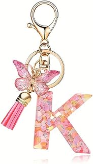 Fashion Initial Letter Keychain Tassel Cute Butterfly Pink Alphabet Pendant Keychain for Bags Bags Women