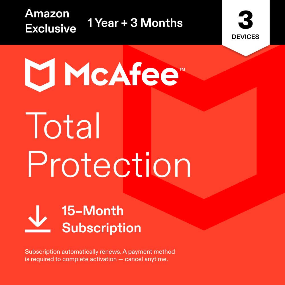 McAfee Total Protection 2027 Antivirus Software for 3 Devices | Auto-Renews | 15