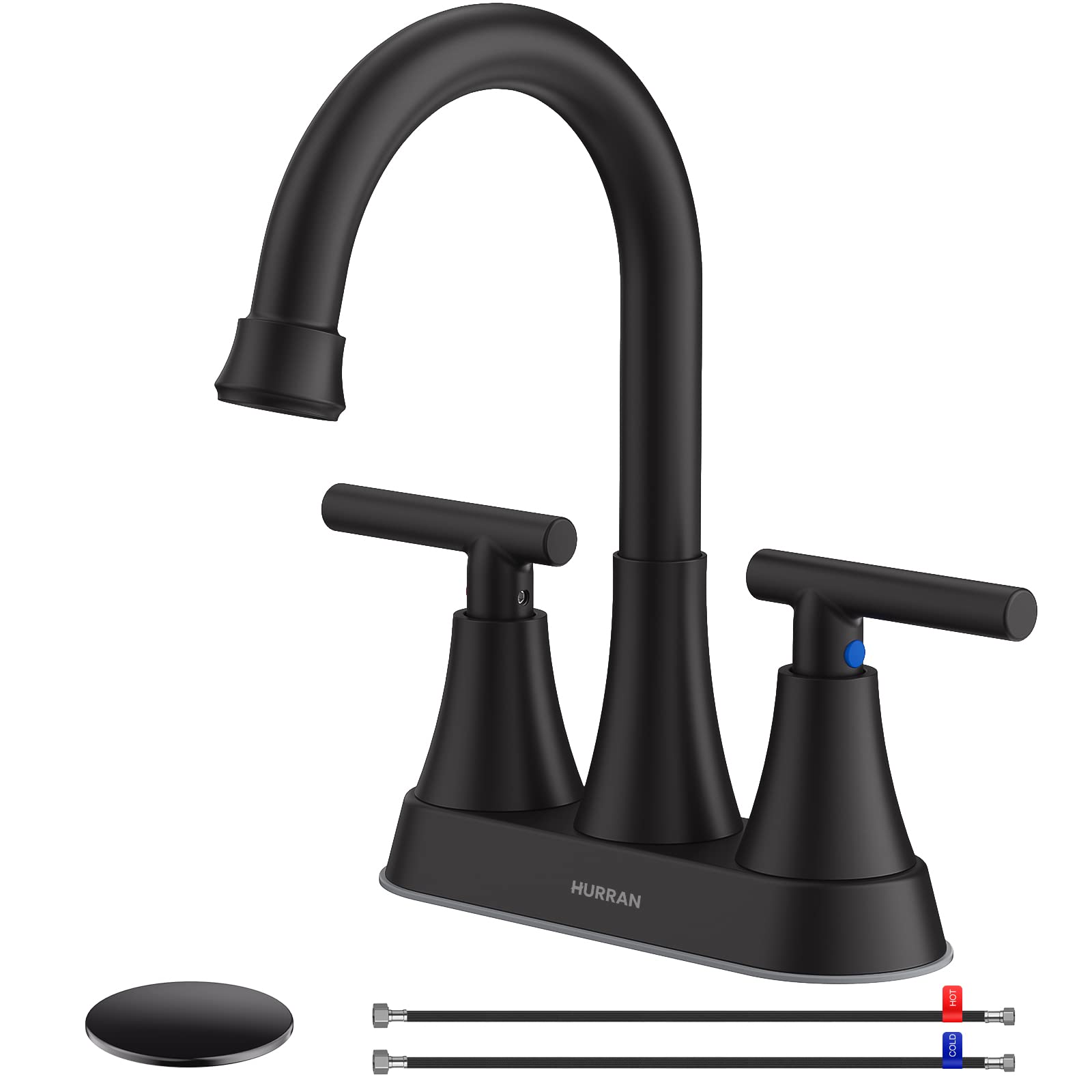 Matte Black Bathroom Faucet, Hurran 4 inch Centerset 2-Handle Lead-Free | Bathro
