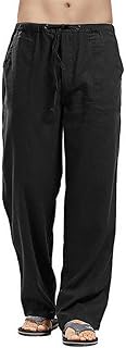 VANVENE Mens Linen Pants Casual Loose Lightweight Elastic Waist Summer Yoga Beach Pants