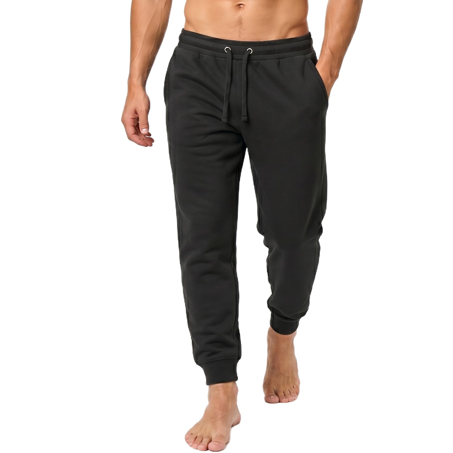 Iron Mountain Mens Joggers Fleece Tracksuit Bottoms, Black, L | Anti-Pill Fabric