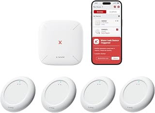 X-Sense Wi-Fi Water Leak Detector Kit, Ultra-Slim, 4 Sensors & Base Station | 0.7 in Thin Design, Real-Time Alerts, Detects Water as Low as 0.4 mm, 1804 ft Range