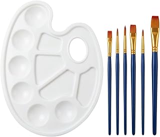 2 Pieces Paint Tray Palettes with 6 Pieces Paint Pens for Painting Party, Crafting and Art Painting, Plastic (Yellow)