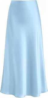 Outoshe Women's Satin High Waisted Maxi Skirts Hidden Elasticized Waistband A Line Long Skirt