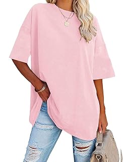 Women's Oversized T Shirts Tees Half Sleeve Crew Neck Cotton Tunic Tops