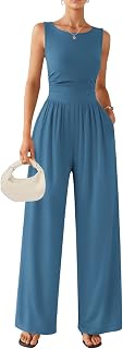 Ekouaer 2026 Womens One Piece Jumpsuits Wide Leg Sleeveless Round Neck Casual Jumpsuits with Pockets
