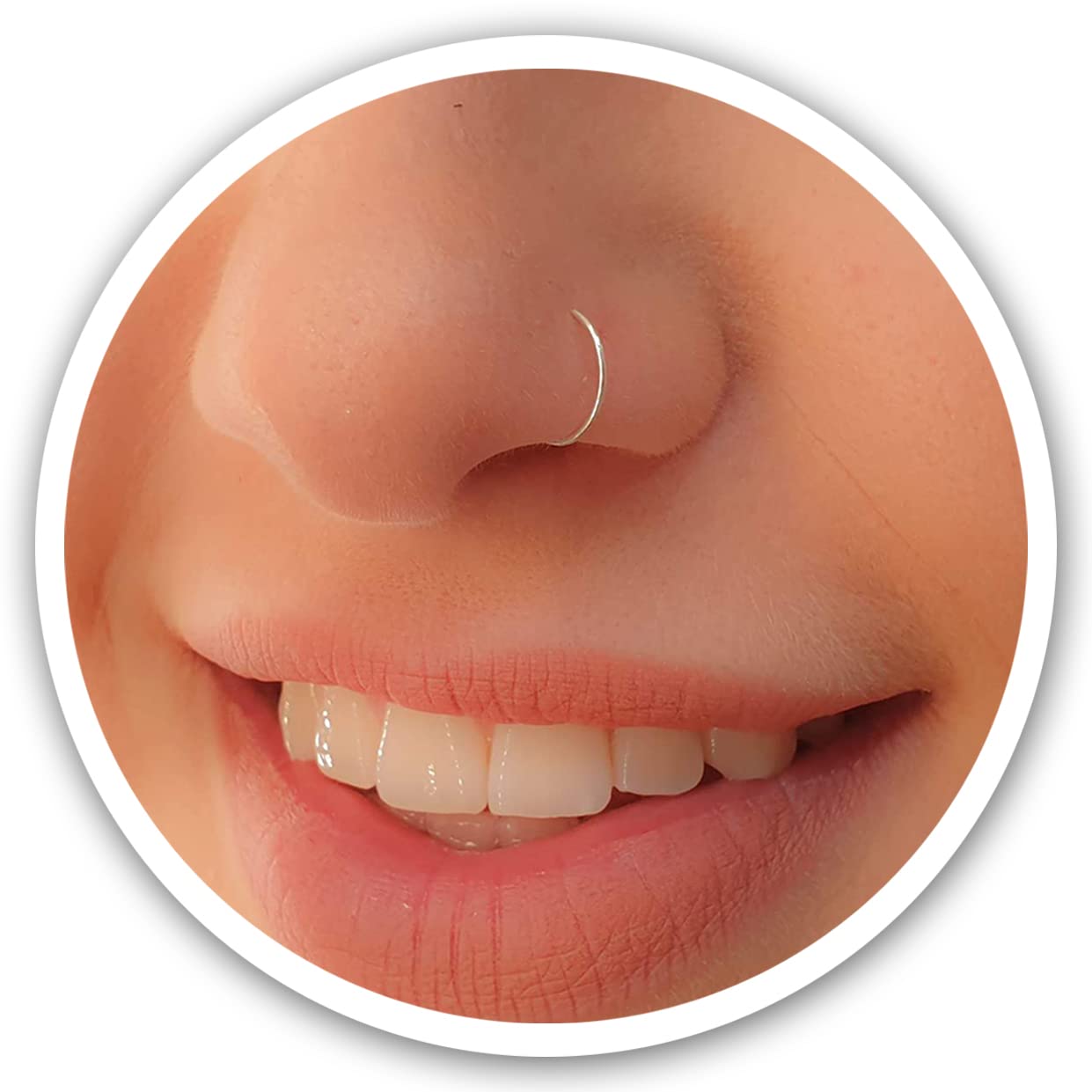 Silver Fake Nose Ring - Tiny Thin 24 Gauge Faux Nose Piercing For Women - 925 St