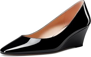 Aachcol Women's Square Toe Pumps Mid Wedge Heel Slip-on Dress Office Shoes, 5 cm