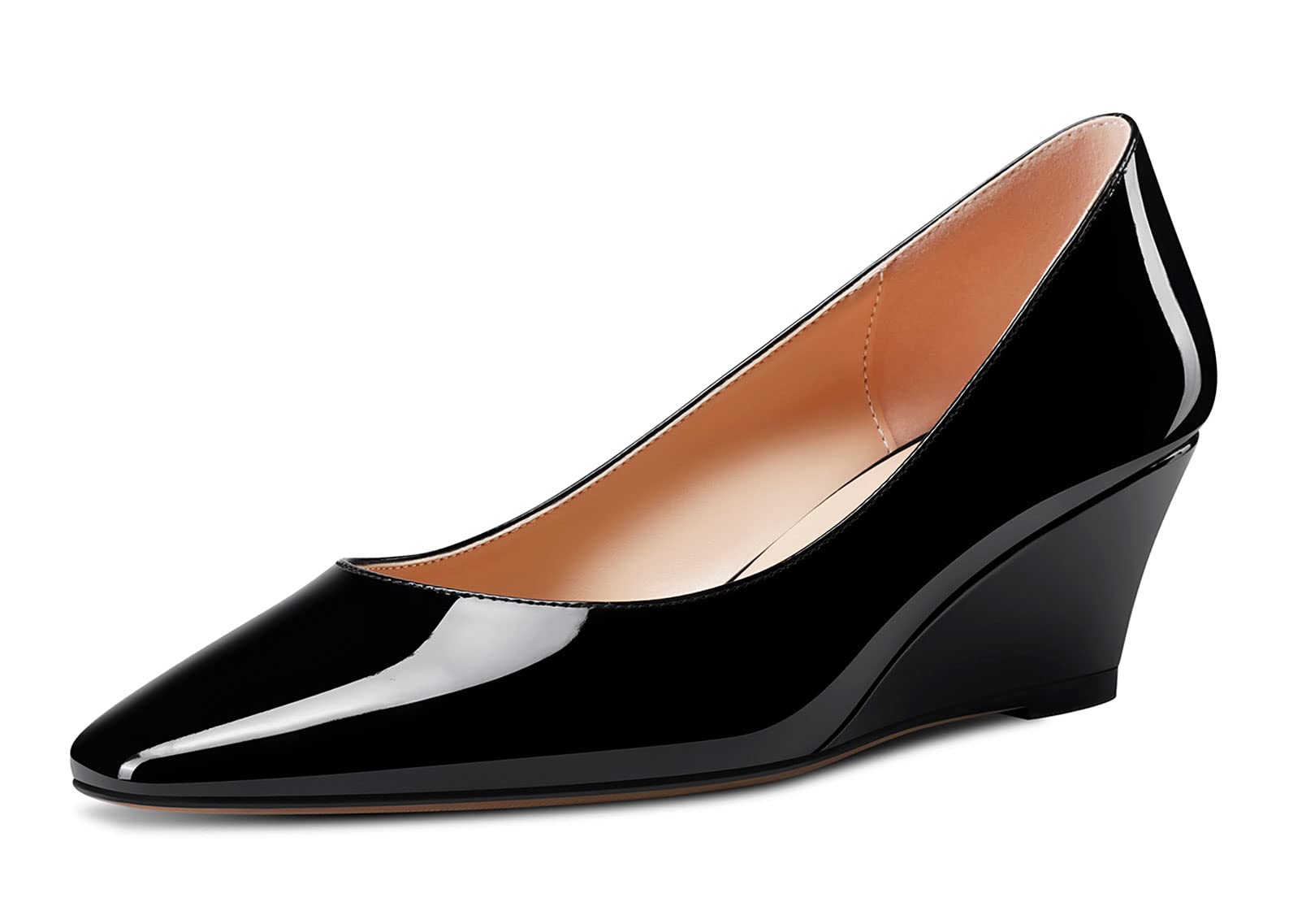 Aachcol Women's Square Toe Wedge Pumps Mid Heel Slip-on Dress Shoes Office 5CM