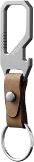 VULKIT Titanium Key Clip with Bottle Opener, Genuine Leather Belt Loop Keychain, D-Shape Carabiner Key Ring, Brown