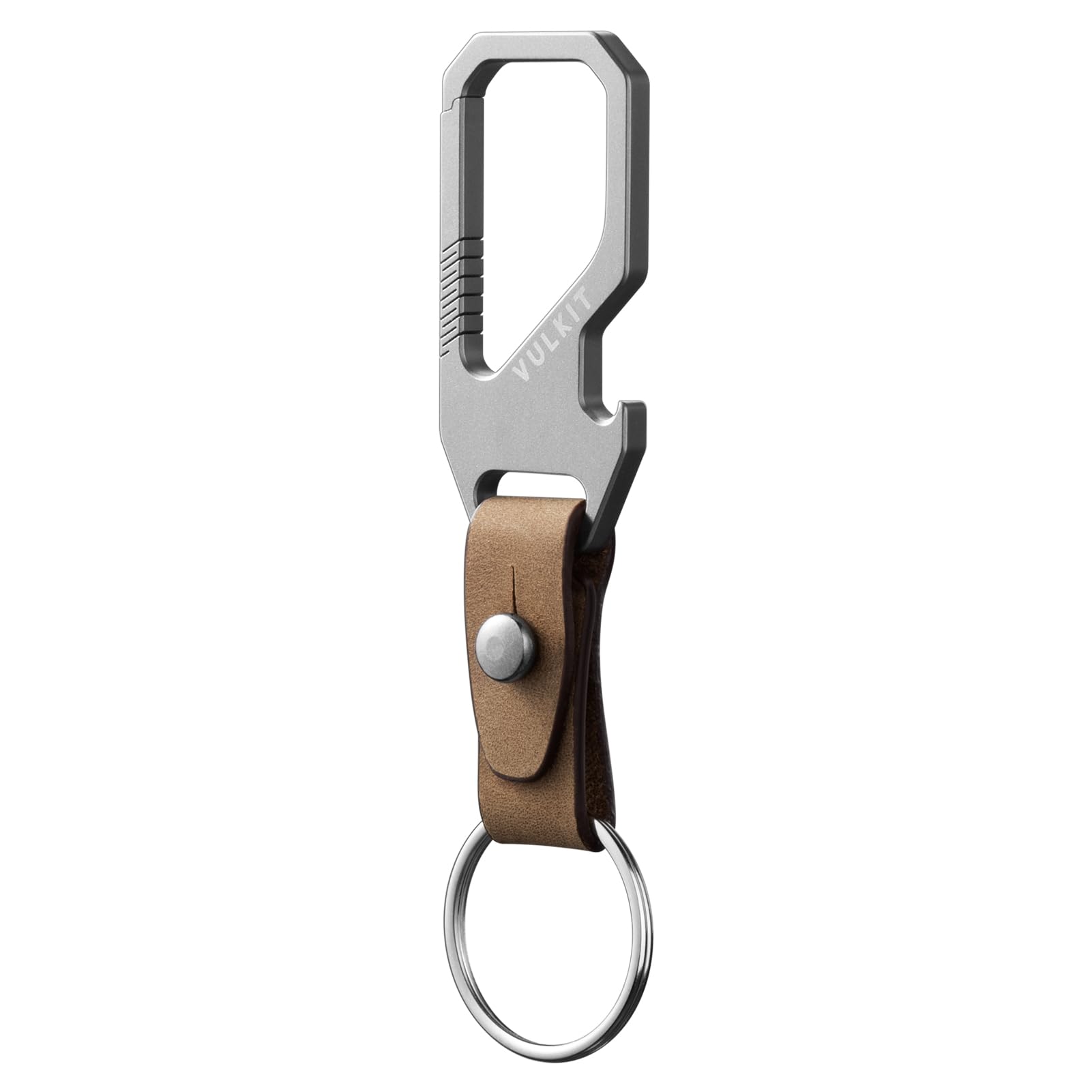 VULKIT Titanium Key Clip with Bottle Opener, Genuine Leather Belt Loop Keychain,