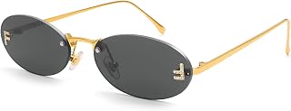 Dollger Trendy Rimless Oval Sunglasses Women Men Retro Y2K Glasses Small Diamond Frame 90s Metal Designer Shades
