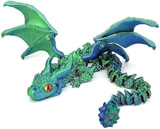 30cm 3D Printed Blue Dragon Figurine with Wings for Home Office Desk Decoration