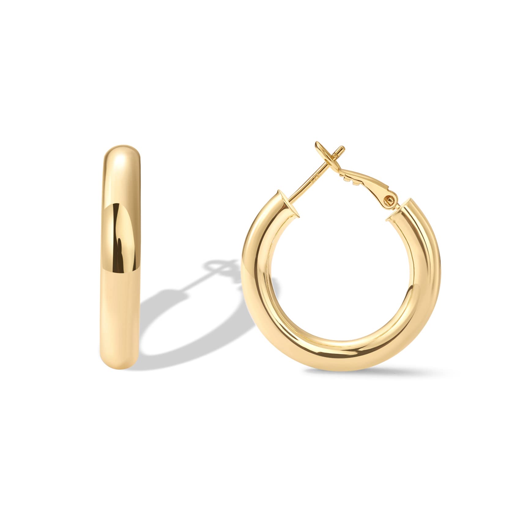 PAVOI Chunky Gold Hoop Earrings for Women, 14K Gold Plated Huggies