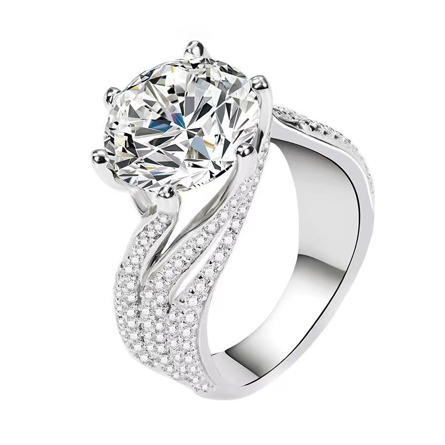 Sterling Silver Cubic Zirconia Ring, Layers Design Princess Cut Moissanite Simul