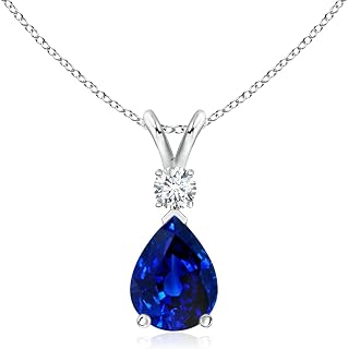 AngaraV-Bale Natural Blue Sapphire Teardrop Necklace With Diamond in Silver