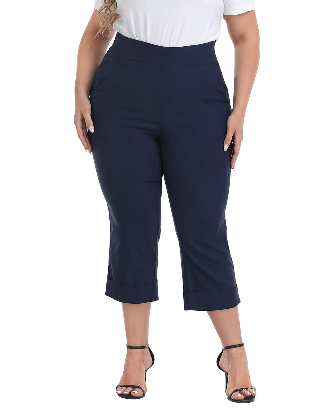 HDE Women's Plus Size Pull-On Capris