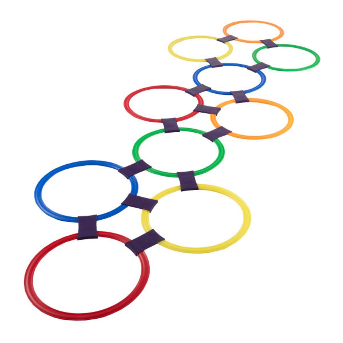 HEY! PLAY! Hopscotch Rings Game - Ten 11-Inch Plastic Rings and 15 Connectors fo