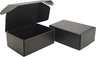 Lmuze 6x4x2 Shipping Boxes Set of 50, Black Mailer Corrugated Cardboard Box | for Packaging, Literature, Packing, Mailing, Storage, Small Business, Moving, Supplies, Tab Locking