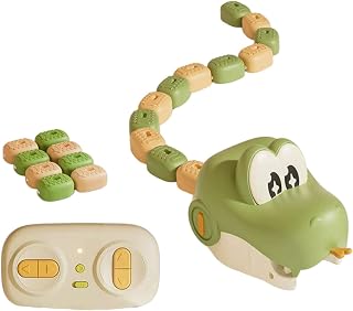 Magnetic Snake Game Toy, 5.1x3.3 Inches Remote Control Self-Eating Toy with Sound and Light, Interactive Novelty Gift Fun Electronic Plaything, Beige/Green, 1 Pc, Green A