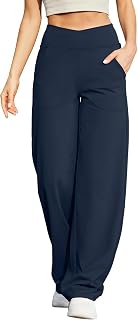 G4Free Yoga Pants for Women Wide Leg Trousers Crossover High Waist with Pockets Petite/Regular/Tall Loose Stretch Casual Lounge Pants