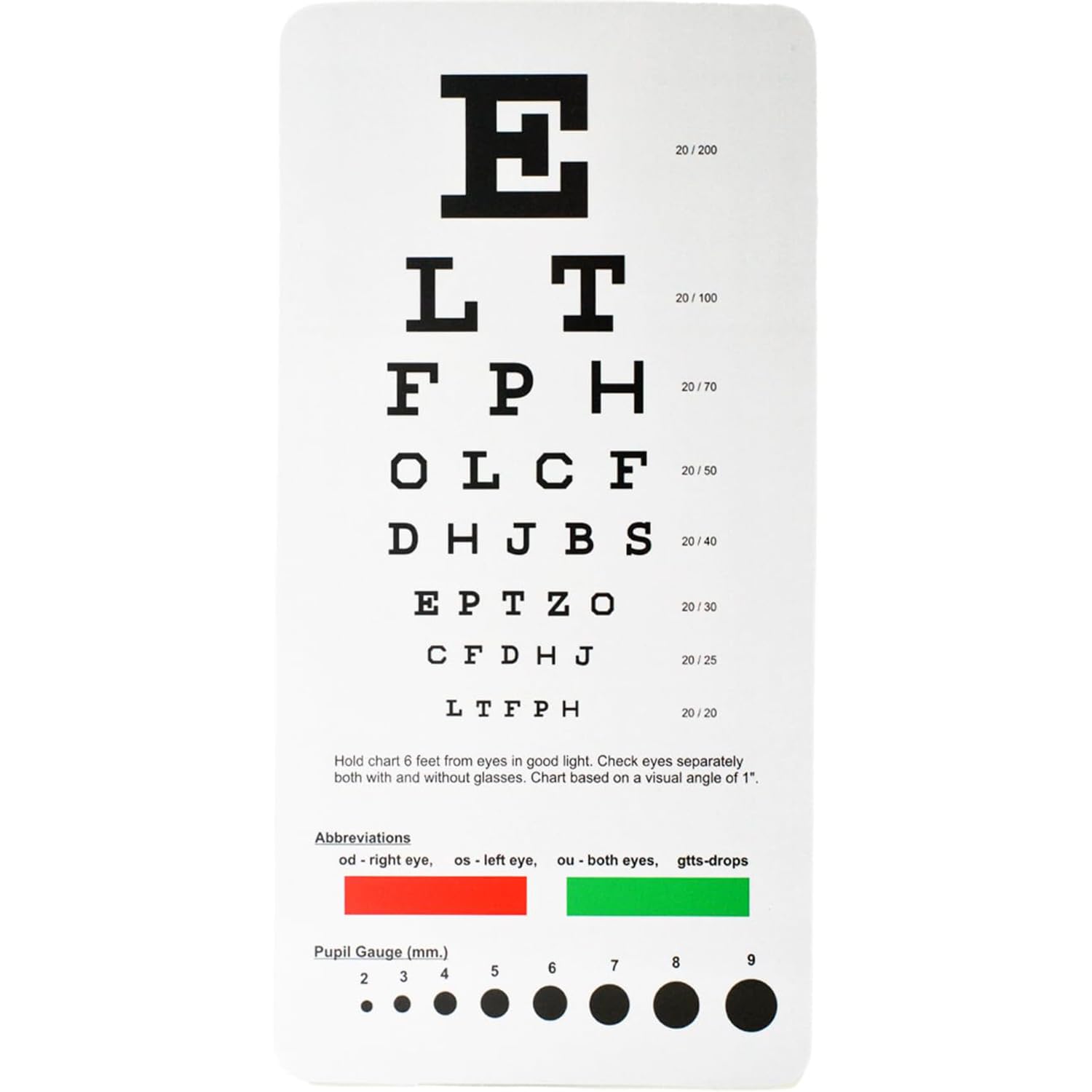 YNR Pocket Eye Chart - 2 in 1 Snellen Eye Chart, Perfect for an Eye Vision Test,
